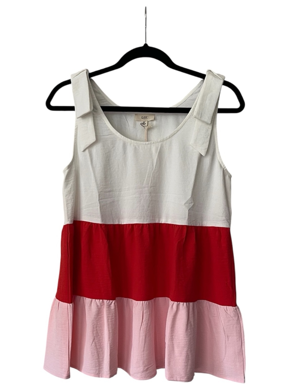 COLOR BLOCK BABYDOLL TIERED TANK SHIRT CORAL RED PINK WHITE SIZE MEDIUM NEW - Picture 4 of 14